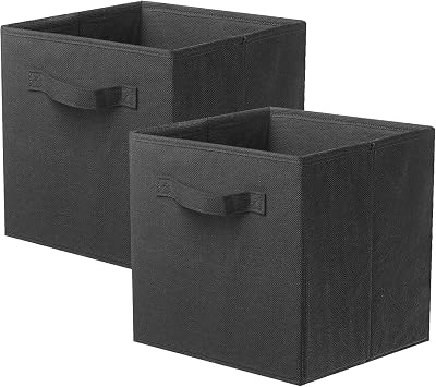 PowerKing Collapsible Storage Cubes with Handles, Fabric Foldable Bins for Closet Shelves, Durable Organization Storage Bins, 10.5 x 11 x 10.5 Black, 2Pack