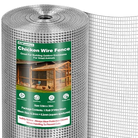 90cmx30m Wire Mesh, Chicken Wire Mesh | Chicken Wire Mesh Roll, 0.6mm Holes Galvanized Welded, Hot Dipped Mesh Fencing, Hardware Cloth Coop, Rabbit, Animal Enclosure