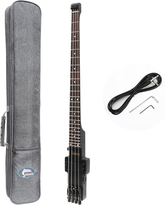 Generic Travel Bass Guitar Electric Headless Bass 4 Strings Electric Bass with Gigbag & Wire & Truss Road in Black