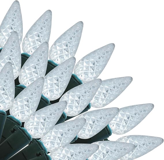 Brite Star 80 Lt LED C6 Faceted Light with Green Wire, Pure White