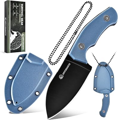 P-DA Neck Knife EDC Fixed Blade Knife with Sheath and Necklace, 2.8 5Cr14MoV Stainless Steel, Blue Handle for Hiking, Camping & Outdoor Use