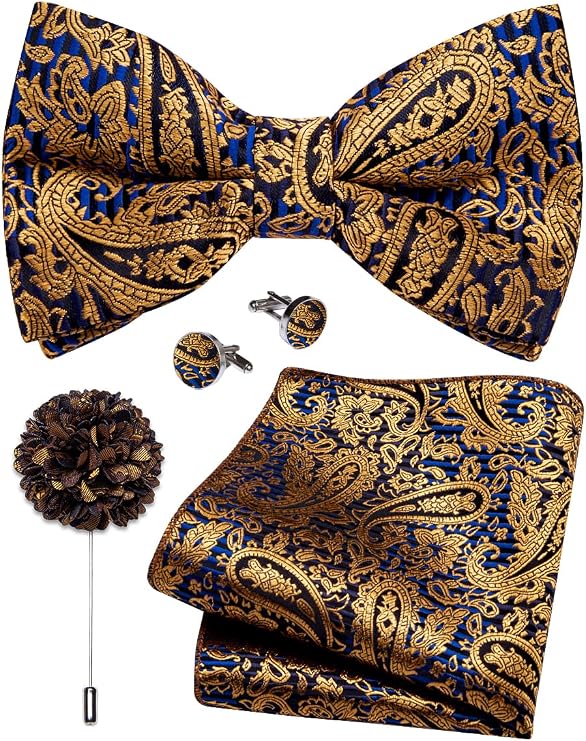 YourTies Silk Bow Ties for Men Pre-Tied Adjustable Paisley Bowtie Set
