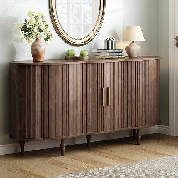 ONBRILL 63" Fluted Sideboard Buffet Cabinet with Storage (Walnut)