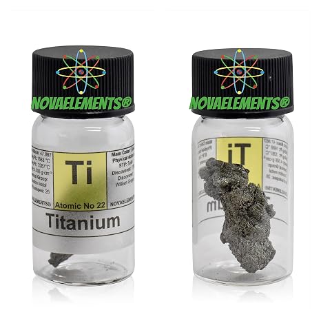 Titanium Metallic Element 22 Ti, Shiny pellets 1gram 99.9% in Glass Vial with Label