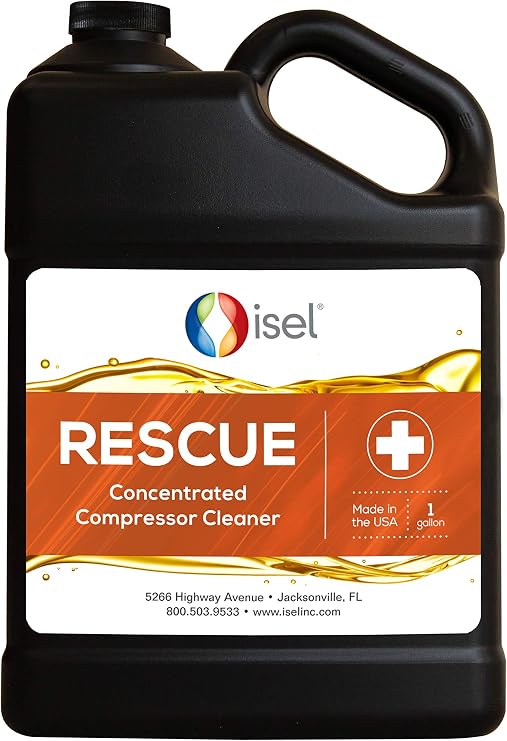 ISEL Rescue Concentrated Air Compressor Cleaner Varnish and Carbon Removal in 3-Steps Top off Oil Sump + Run + Drain (1 Gallon)