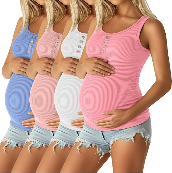 4 Pack Maternity Henley Tank Tops