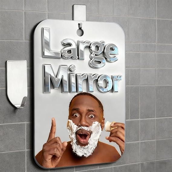 Shatterproof Shower Mirror Fogless for Shaving,(Large,1 Pcs 11x8 in) Anti Fog Shaving Mirror No Fog Free Holder NO-Drilling Waterproof, Small Wall Mounted Bathroom Accessories Camping Hanging Men