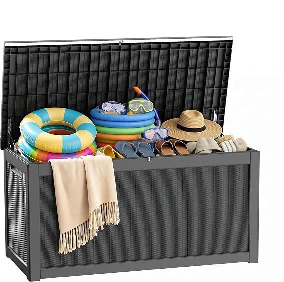 PatioZen Outdoor Storage Box Waterproof Extra Large 360 Gal Lockable, Black