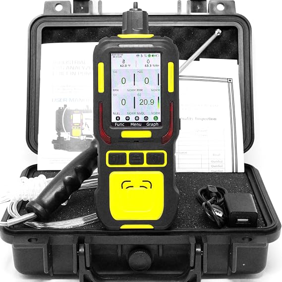4 Gas Data Logger Monitor | Built-in Pump Multi Gas Meter | O2, CO, H2S, LEL | Color Display & Graphing | USA NIST Calibration | Computer Data Logging |
