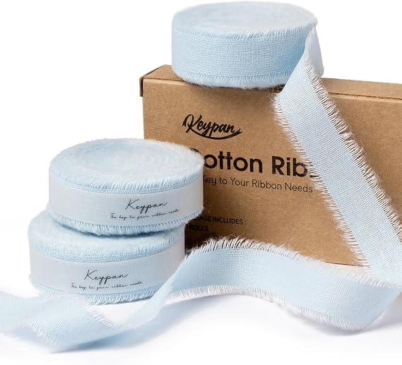 Keypan Blue Frayed Cotton Ribbon, 5/8 Inch, 21 Yards
