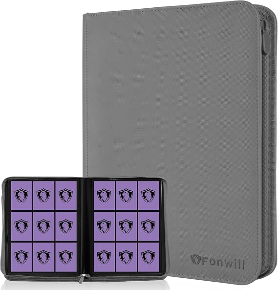 Trading Card Binder,360 Pockets Trading Card Holder Book, Premium PU Cover Zip Folder Binder, Side Loading Carrying Case Binder Album for TCG, MTG,Sports Cards, Game Cards (Gray)