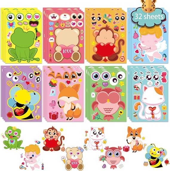 Valentines Day Make a Face Stickers, Make Your Own Valentine Kid Stickers