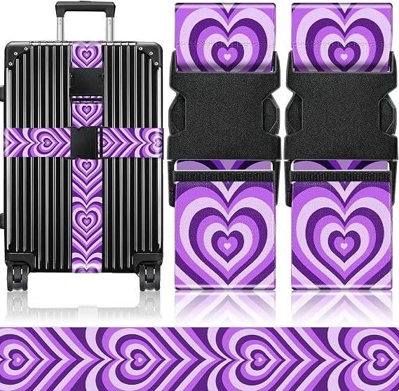 Slohif Luggage Straps for Suitcases Travel Belt Accessories Luggage Connector Identifiers 2 Pack Over Handle with Buckle Unique Nylon Adjustable Strap for Sleeping Bag Car Seat Purple