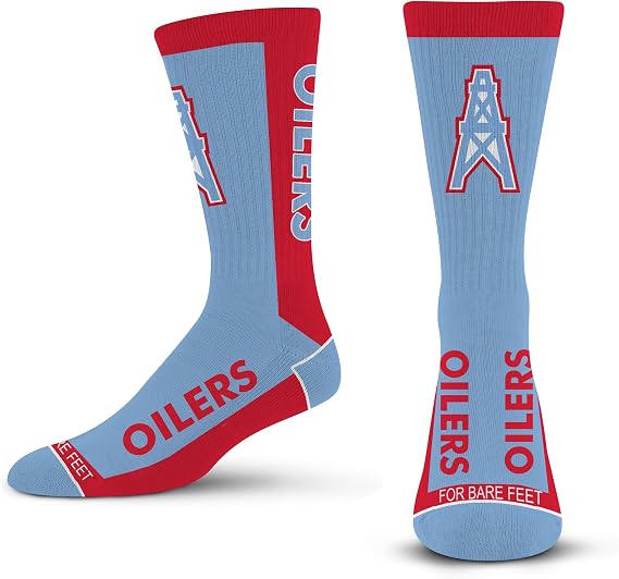 For Bare Feet NFL Classic HOUSTON OILERS MVP Crew Sock Team Color Large
