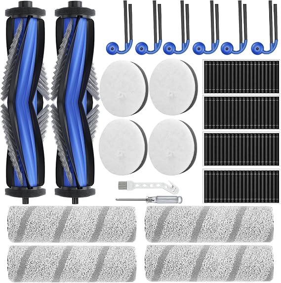 Accessories Kit Compatible with Ecovacs Deebot X11 OmniCyclone, 22-Pack Replacement Parts with 2 Main Brushes, 4 Roller Mops, 4 Sponge Filters, 4 HEPA Filters, 6 Side Brushes, 2 Cleaning Tools
