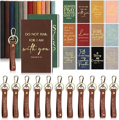 Qilery 24 Pcs Christian Valentines Coworker Gifts Bulk PU Leather Bible Verse Notebook Prayer Notepad with Leather Keychain Religious Journal Christian Party Favors for Men Women Church Member Group