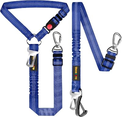 Dog Seat Belt for Car, Adjustable 4-in-1 Dog Car Seatbelt Leash with Hook & Buckle, Reflective Dog Seatbelt Harness for Car with Vehicle Headrest & Swivel Carabiner and Poop Bag, Royal Blue