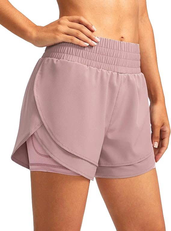 Soothfeel Womens 2 in 1 Running Shorts High Waisted Athletic Workout Shorts