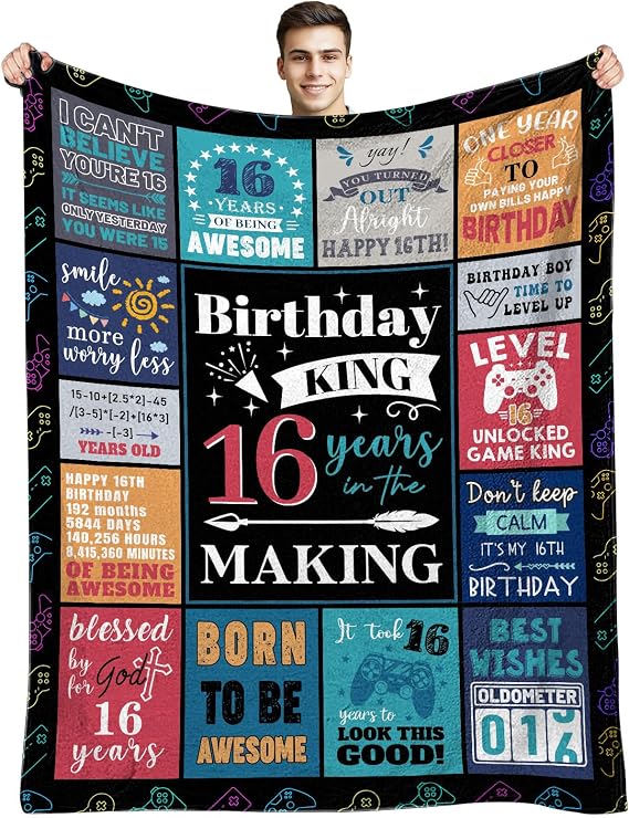 16th Birthday Gifts for Boys, Gifts for 16 Year Old Boy, 16th Birthday Decorations Blanket 60"x 50"