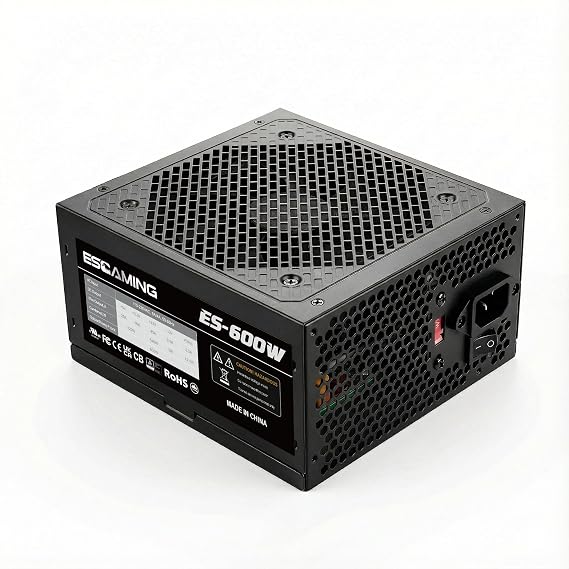 600W ATX Power Supply,120mm Cooling Fan,115V/230V Manual Voltage Switch, Non-Modular Design for Desktop PC Gaming