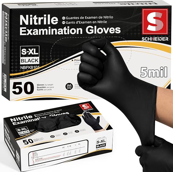 Schneider Black Nitrile Gloves, Gloves Disposable Latex Free, Powder Free