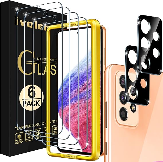 ivoler Pack of 4 Tempered Glass Compatible with Samsung Galaxy A53 5G, with [2 Pieces] Rear Camera Protector and Free Installation Kit, Screen Protector Film [Anti-Scratch]