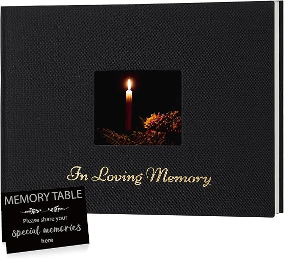 XKDOUS Funeral Guest Book Linen Hardcover Guestbook Keepsake Sign in Book