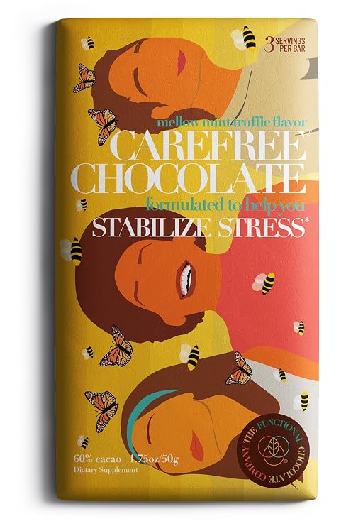 Stress Relief Chocolate Bar Premium Dark Chocolate Infused with Ashwagandha, Lemon Balm & L-Theanine, Vegan, Non-GMO & Gluten-Free (1.5 oz (3) serving bar)