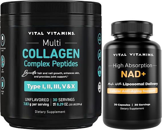 Vital Vitamins Multi Collagen Peptides Powder + NAD+ Supplement