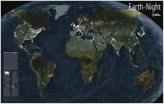 National Geographic Earth at Night Wall Map - 35 x 22.25 inches - Laminated