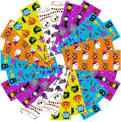 Irichna 50-Sheet Halloween Stickers - 660pcs, Vinyl Waterproof Spider Bats Pumpkin Stickers for School and Party