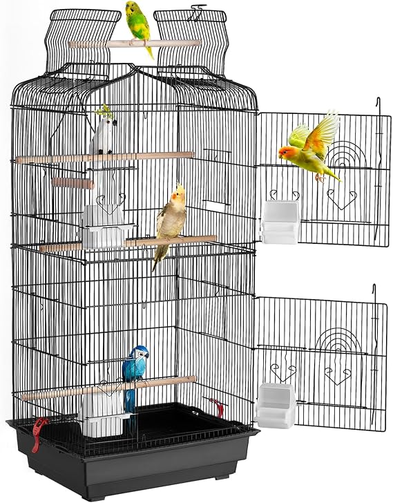 VEVOR 41-inch Open Top Large Parrot Bird Cage, Hanging Bird Cage for Parakeets Finches Canaries Lovebirds Cockatiels Budgies Small Quaker Conures Travel Pet Flight Birdcage with Swing and Perch