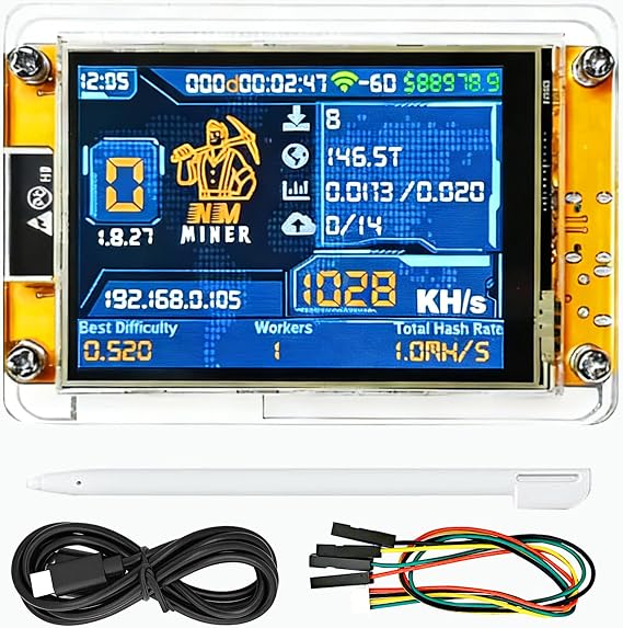 Bitcoin Solo Miner for NerdMiner V2 1000KH/s SHA256 ESP32-WROOM Smart Development Board Bitcoin Mining Crypto BTC Miner Home Machine with 2.8 Inch Display
