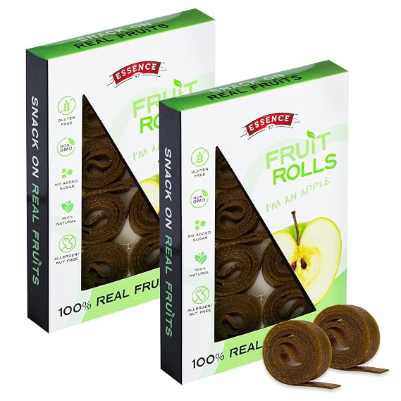 Fruit Roll Ups Healthy Snacks for Kids and Adults Vegan non-GMO no Added Sugar Natural Apple Fruit Strips for School and Lunch [16 Count]