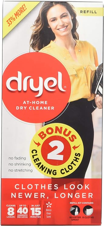 Dryel At-Home BONUS Dry Cleaner Refill Kit with Extra 2 Cloths, Includes Dry Cleaning Cloths - 8 Load Capacity
