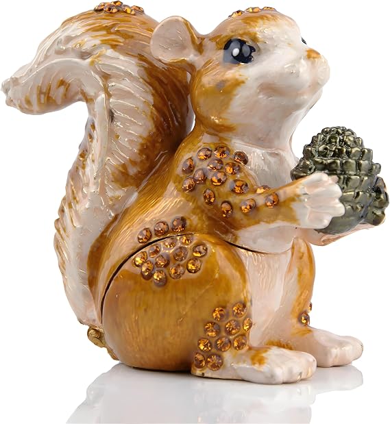 Hand Painted Squirrel Jewelry Boxes Trinket Box Hinged Squirrel Figurine Gift for Women Girls