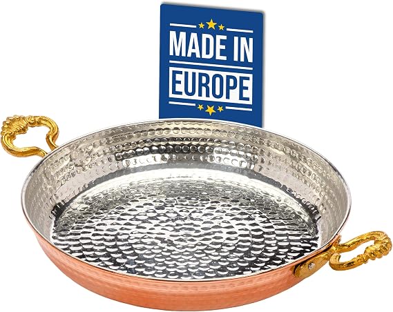 Crystalia Authentic Hammered Copper Pan, 5.5 Inches, Non-Stick, Handmade, Perfect for Omelette, Fries, Sauces, Chocolate, Pancakes, Small Paella