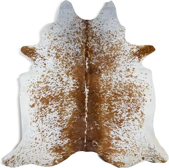 rodeo Salt and Pepper Cowhide Rug Brazilian Cow Skin Rug Brown/Tricolor/Black Cow hides Size XXL Approx 7x8 ft (213cmx243cm) cowhides Premium Quality (Brown and White)