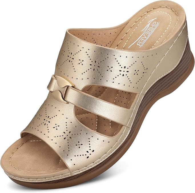 SHIBEVER Wedge Sandals for Women Dressy: Comfortable Slip On Summer Sandal
