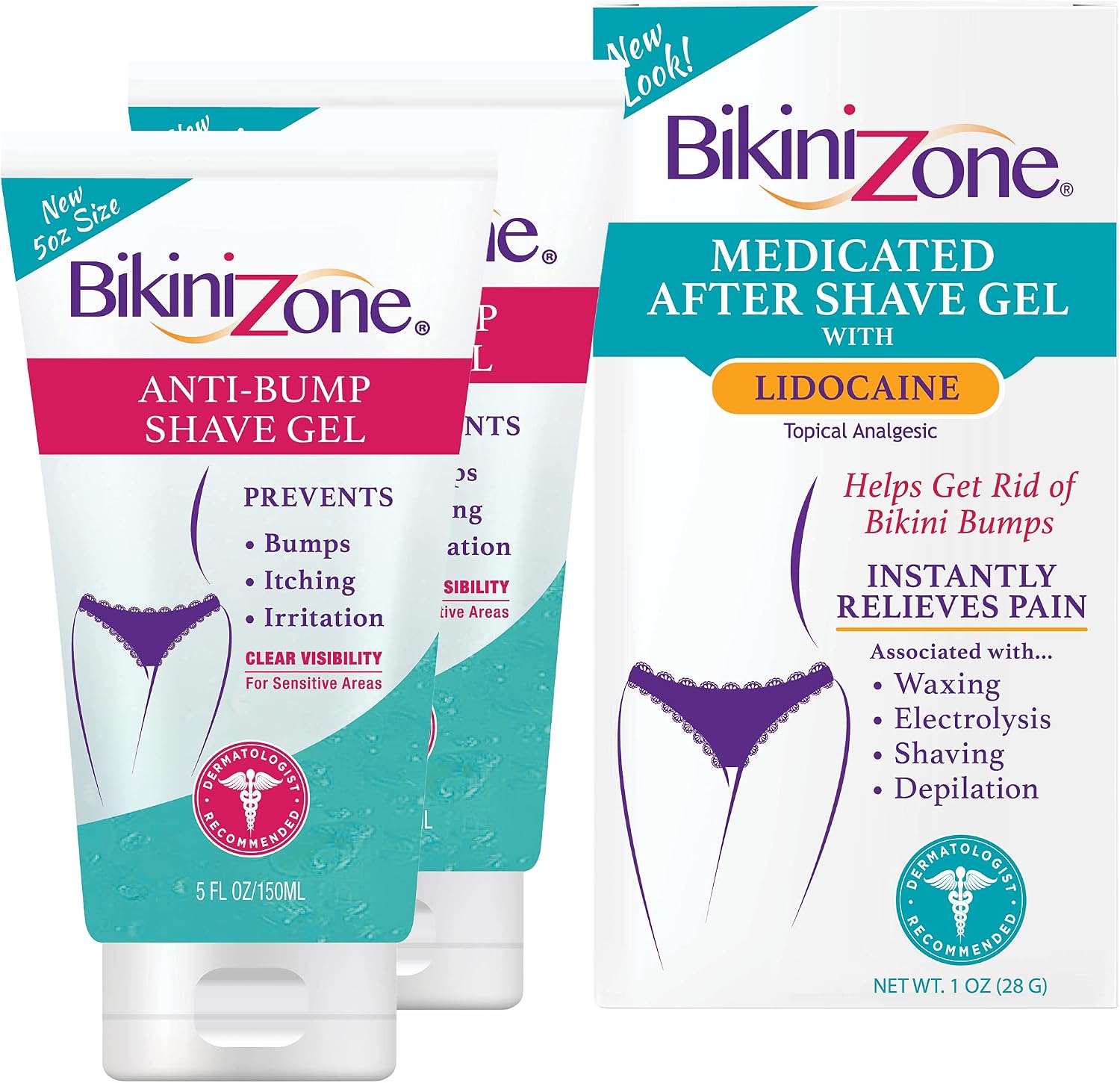 Two Bikini Zone Anti-Bumps Shave Gel 5 oz & a Bikini Zone Medicated After Shave Gel 1 oz