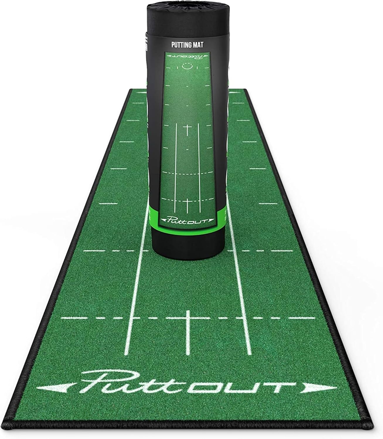 Putt OUT公式  ゴルフ マットデビルボール ゴルフ練習マット  中速から高速のグリーン環境をご自宅で  ゴルフマット パター 練習 パターマット 厚みのあるTPRゴム使用コンパクト収納 パター練習器具  PuttOUT  スリムミディアム パターマット（ コンパクトミラー アライメントスティック をオプションで ）