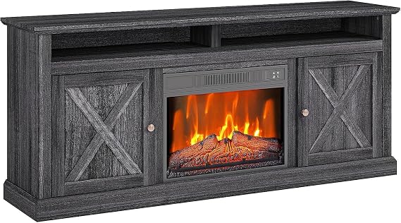 Electric Fireplace, Fireplace TV Stand for Television up to 67" Heater TV Stand, Freestanding Electric Fireplace Heater, Adjustable Flame, Fireplace Insert with Remote Control & Storage Cabinets