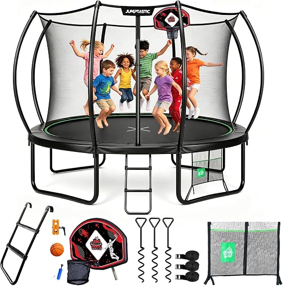 Trampoline with Net, Basketball Hoop, Ladder Anchor Kit for Backyard Family