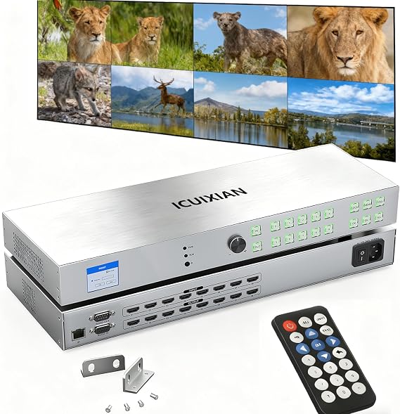 ICUIXIAN 8x8 HDMI Matrix Switch 4K@30Hz with Web Gui-Rs232-LAN Port Control | Rack HDMI Matrix 8x8 with EDID, IR, Backlit button, Dolby Digital, HDCP, DTS-HD Main Audio Transmission (8-port switcher)