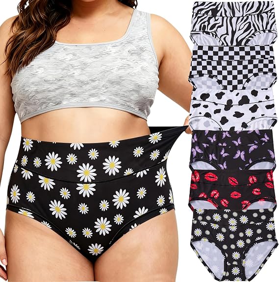 Womens Underwear Plus Size Briefs XL-5XL Mid High Waist Panties 6-Pack