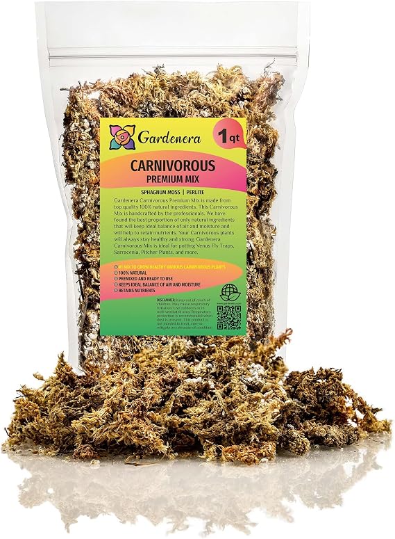 Gardenera Premium Carnivorous Plant Potting Mix - 1 Quart Sphagnum Moss and Perlite Blend for Potting Venus Fly Traps, Sarracenia, Pitcher Plants