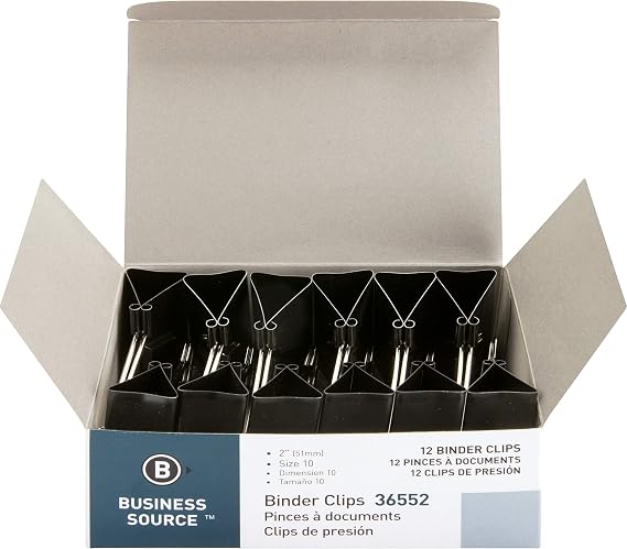 Business Source Fold-Back Binder Clips, Black, Large (Pack of 12)