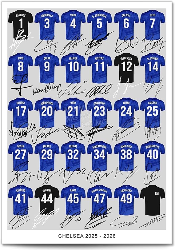 Mounted Gifts West London Blue Team Squad 2025-2026 Signed Poster Print Framed Picture Photo Autograph Gift 25/26 Enzo Cole Palmer Garnacho Joao Pedro (A4 Squad Poster)