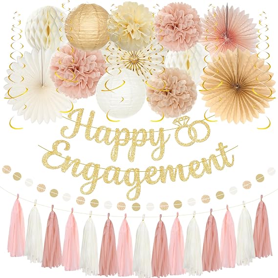 Roetyce Engagement Party Decorations, Blush Pink Happy Engagement Banner