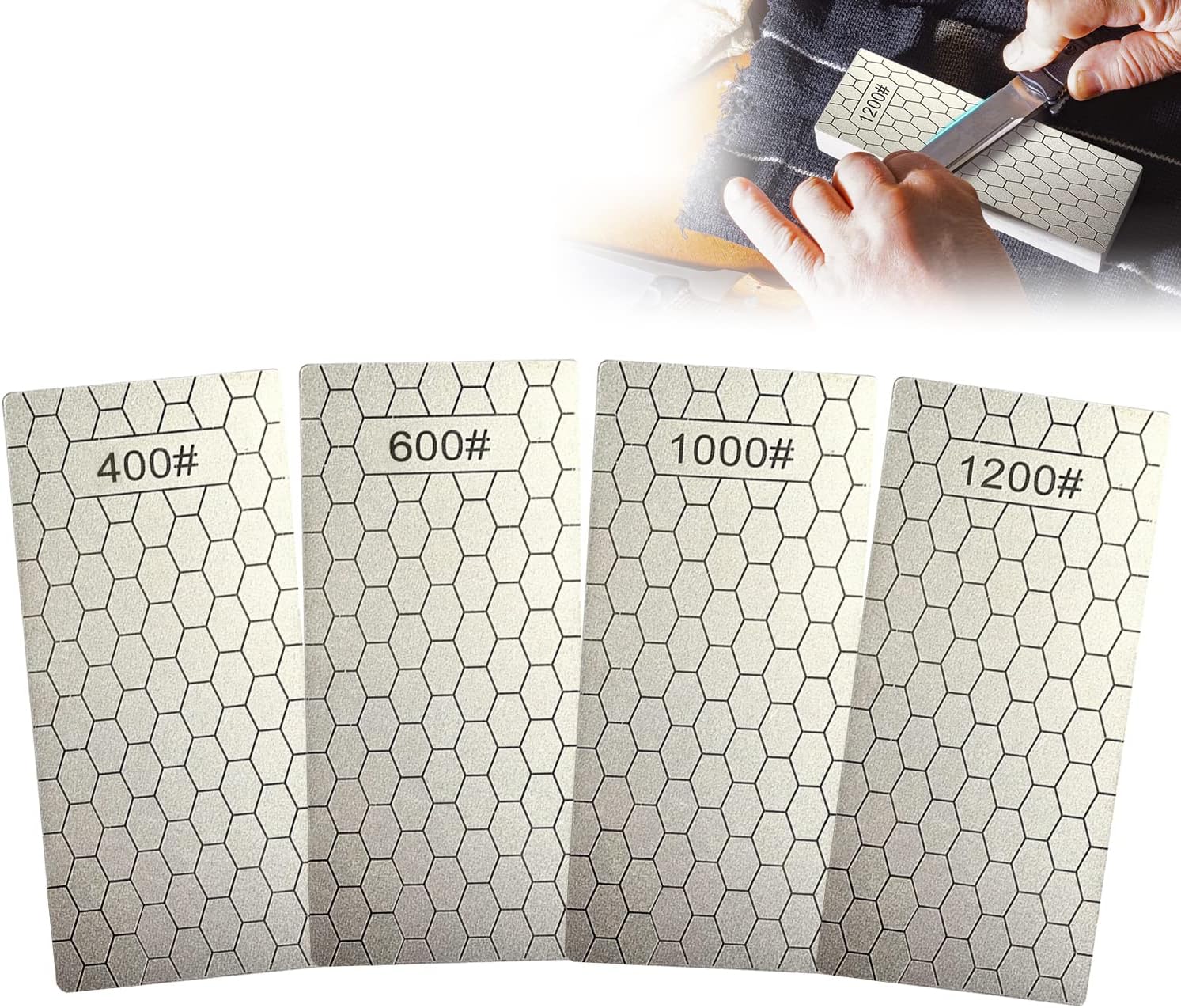 Set of 4 400/600/1000/1200 Diamond Sharpening Stones for Kitchen Appliances and Outdoor Use Silver